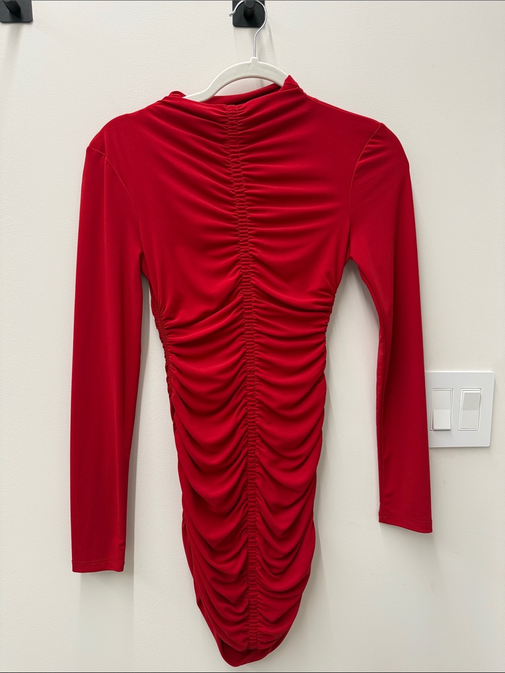 Zara Ruched Long-Sleeve Red Dress